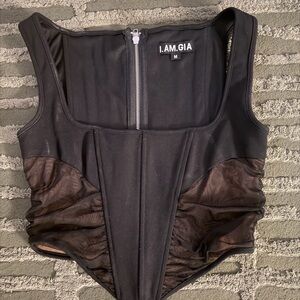 I.AM.GIA Black Mesh-Paneled Corset